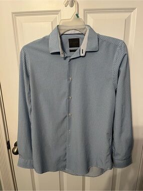 Mens Blue Micro-Check Dress Shirt
